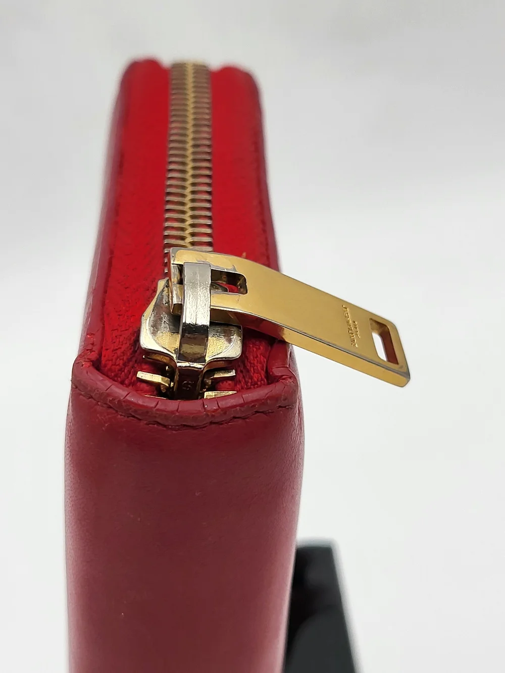 YVES SAINT LAURENT Ysl Line Calfskin Leather Cerise Long Wallet.Authentic w/COA.